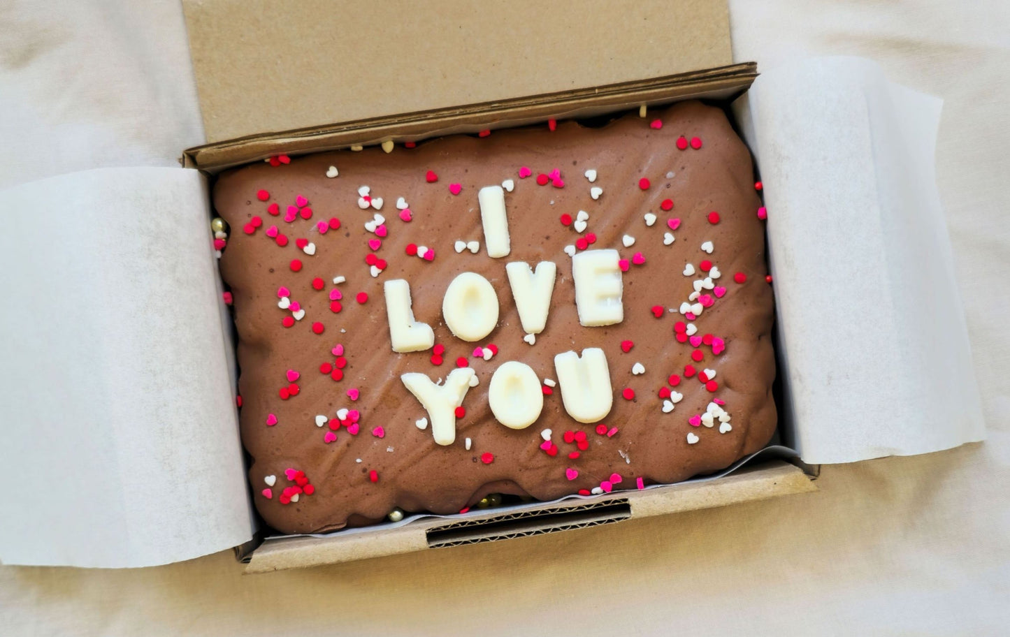 Valentines Day Custom Message Brownie with Sprinkles