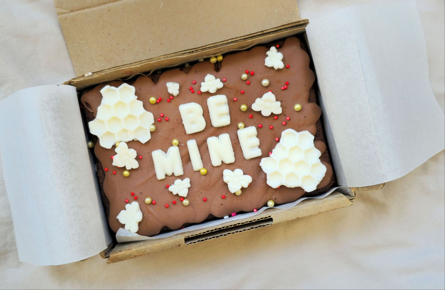 Valentines Day Custom Message Brownie with chocolate/sweet decor