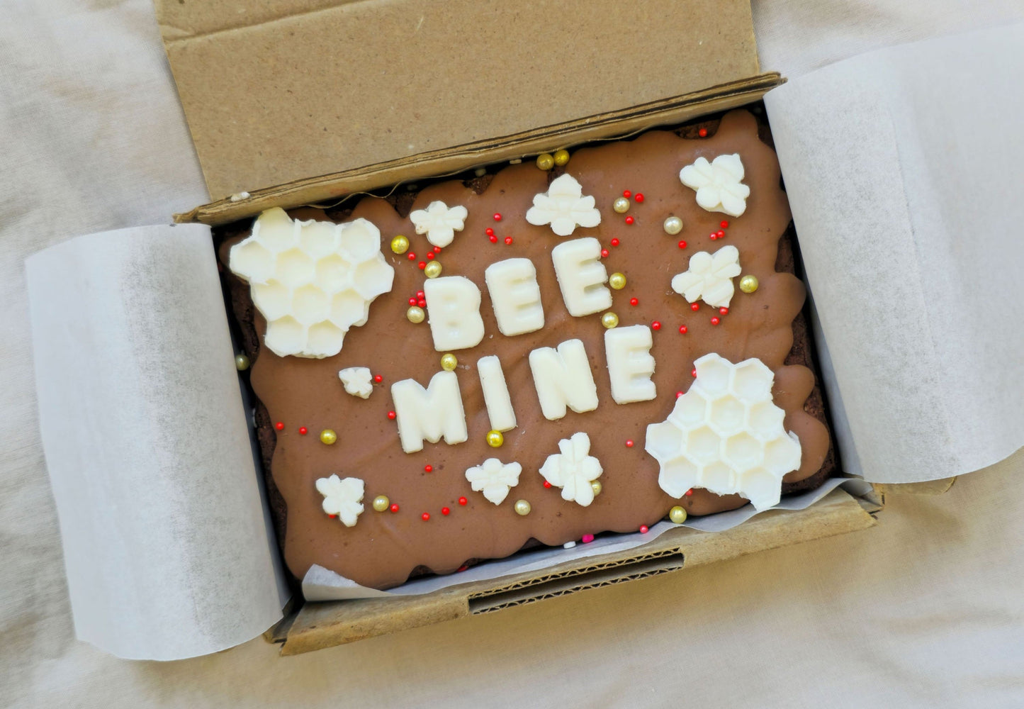 Valentines Day Custom Message Brownie with chocolate/sweet decor