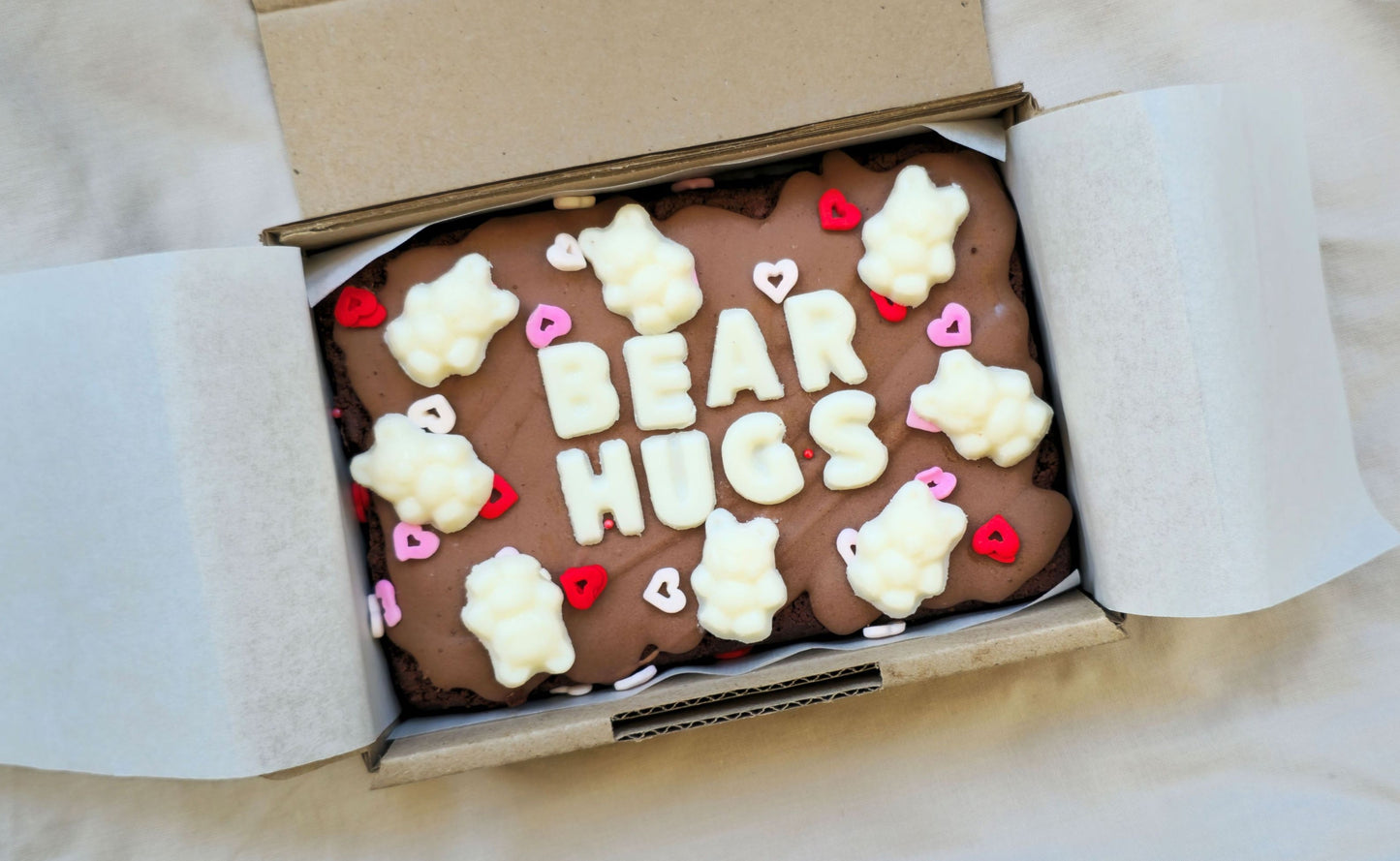 Valentines Day Custom Message Brownie with chocolate/sweet decor