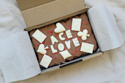 Valentines Day Custom Message Brownie with chocolate/sweet decor