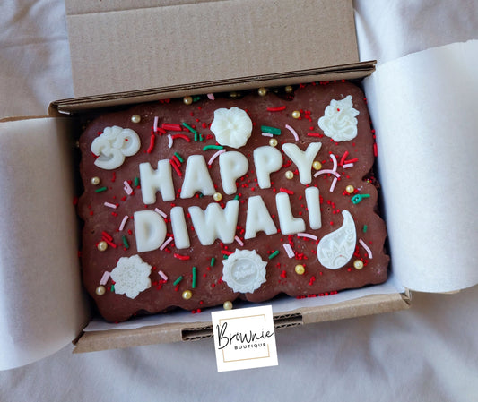 Diwali Custom Message Brownie with chocolate/sweet decor