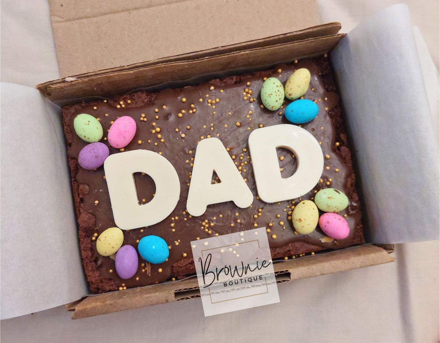 Custom Message Brownie with chocolate/sweet decor