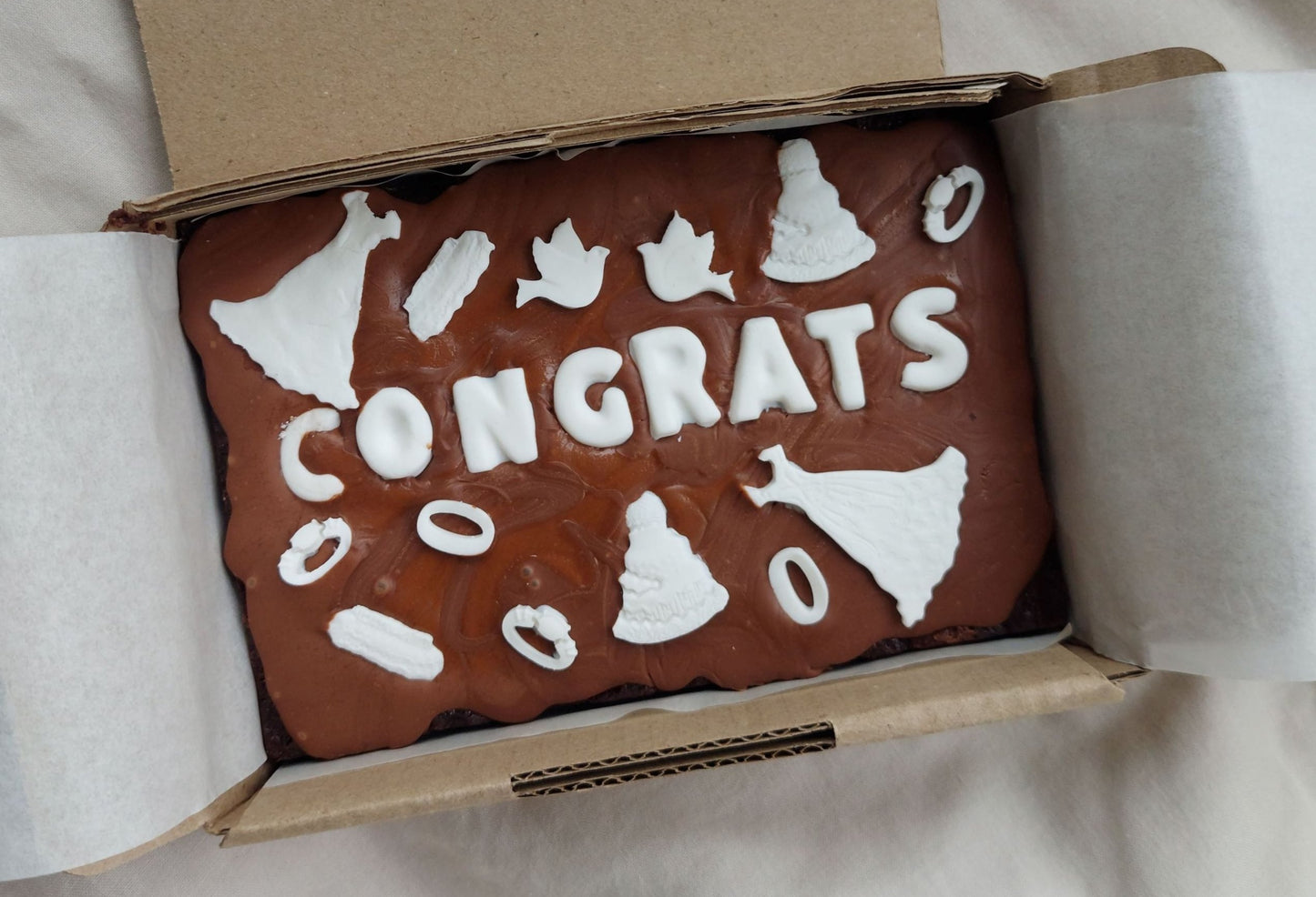 Custom Message Brownie with chocolate/sweet decor