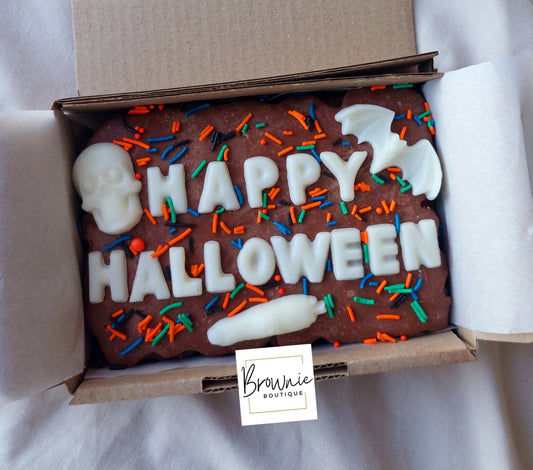 Halloween Custom Message Brownie with chocolate/sweet decor